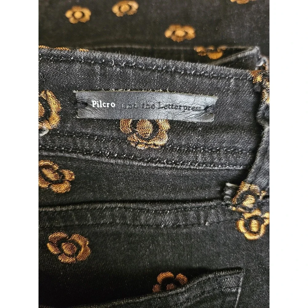 Pilcro‎ and the Letterpress Slim Straight Floral Embroidered Black Jeans Size 27